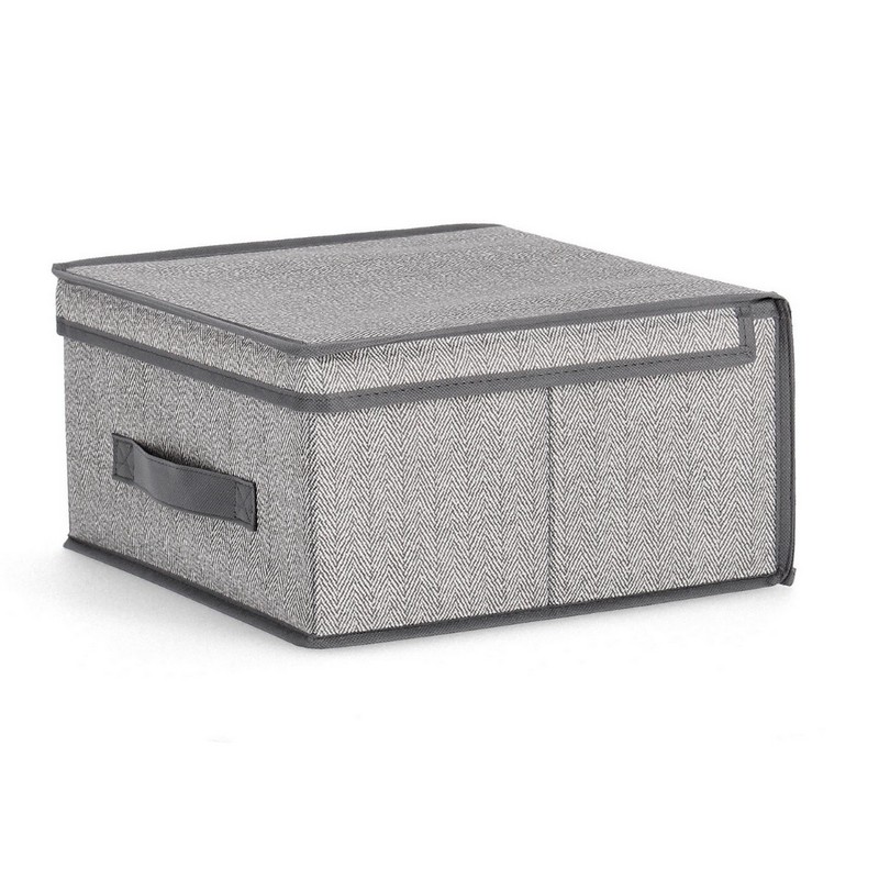 Scatola per organizzazione e riordino armadio grigia con coperchio e manico